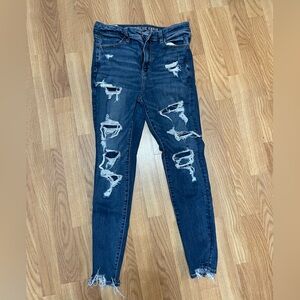 American Eagle Outfitters Dark Blue Distressed Skinny Jeans